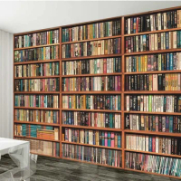 Non-woven home decor wallpaper mural brown bookshelf wallpapers book shelf 3D image living room TV backdrop study
