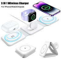 15W Magnetic Wireless Charger Pad Macsafe Foldable for iPhone 14 13 12 Pro Max Apple Watch 8 7 AirPods 3 in 1 Fast Charging Dock