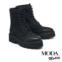 MODA Moday 極簡帥氣純色防水布綁帶厚底短靴(黑)