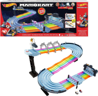 LZD Hot Wheels Mario Kart Rainbow Road Raceway ชุดราง8ฟุตพร้อมไฟและเสียง &amp; 2 1:64ยานพาหนะขนาดการแข่งขันด้วยหลักสูตรที่มีสีสัน5แทร็กด้วยการกำหนดค่า2แบบของขวัญของเล่นสำหรับเด็ก