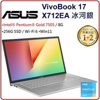 【2021.9 17吋大螢幕 易擴充】ASUS VivoBook X712EA-0028S7505 冰河銀 17.3吋窄邊筆電 Pentium Gold-7505/8G/256G PCIe/W11/FHD
