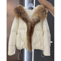 Winter Coat For Women Real Silver Fox Fur Cape New 2022 Natural Fur Down Coat Brand Women's Jackets
