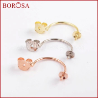 BOROSA 20Pairs Gold/Rose Gold Color 92.5% Pure Silver Color Metal Earring Findings With Pin for Earrings Jewelry Making PJ152