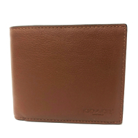 COACH 男款8卡對折短夾附活動式證件夾禮盒(全皮-棕)