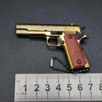 New 1:3 Mini Colt 1911 Pistol Model Solid Wood Handle Alloy Metal Keychain Detachable Fake Gun Collection Pendants for Boys Gift