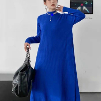 XITAO Solid Color Casual Knitting Dress Loose Fashion Simplicity Temperament Turtleneck Pullover Women Sweater Dress WLD15094