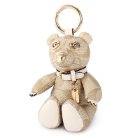 COACH  經典滿版小熊玩偶造型皮革鑰匙圈-卡其/白色