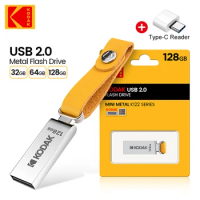 Original KODAK USB 2.0 Flash Drive 128GB 64GB 32GB Pendrive Waterproof USB2.0 Memory Stick Leather Landyard U Disk TYPE-C Adaper