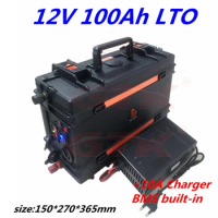 New LTO 12v 100Ah Lithium titanate 12v 100Ah battery pack with BMS 5S for RV UPS Boat caravan Solar panel yacht +14V 10A charger