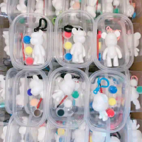 8cm 6pcs 100% Bearbrick Handmade Set Gloomy Bear POPOBE White Blank Mold Vinly Toys Bearbrick for Kid DIY Painted Medicom Toys