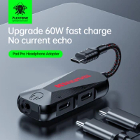 GS1 3-in-1 Jack Adapter USB-C to 3.5mm Headphone Adapter Type C to Audio Cable 60W Fast Charge Adapter Hi-Res Gaming Sound Card