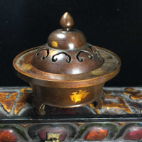 純銅老銅鎏金斑銅三足尖鼎熏香爐點金如意盤香爐居家室內用品擺件