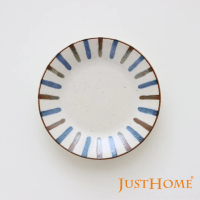 【Just Home】日本製棕藍十草線條陶瓷6吋平盤/點心盤(棕藍草)