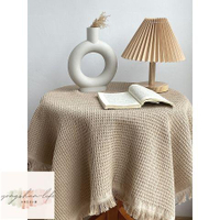 ins田園餐桌布 背景布 裝飾咖啡廳軟裝 華夫格桌布流蘇邊法式白色 沙發巾