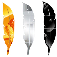 Removable 3D DIY Feather Background Mirror Wall Stickers Decal Art Vinyl Home Room Decor Acrylic Sticker Mural Wall Decoration