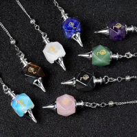 Natural Stone Lapis Lazuli Amethyst Symbol Geometric Polygon Cube Pendulum Crystal Pendant Jewelry Necklace for Women Men Energy