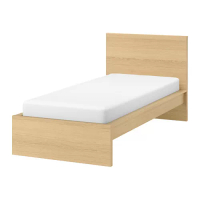 MALM 單人床框 高床頭板, 實木貼皮, 染白橡木/lönset