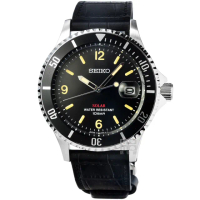 【SEIKO 精工】精工太陽能水鬼皮帶錶-黑(SZEV013 日本版)
