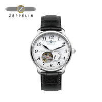 【ZEPPELIN 齊柏林】76661 透視機芯亮白盤機械錶 40mm 男/女錶 自動上鍊
