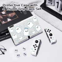 1 Pcs White ghost Protective Case Bundle with 4pcs Grip Caps For Nintendo Switch OLED