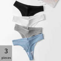 BZEL 3PCS Sexy Women Panties Comfortable G-String Lingerie Striped Low-Rise Thongs Sports Underpants Cotton Breathable Underwear