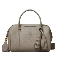 【TORY BURCH】THEA雙背帶荔枝皮手提/斜背波士頓包（蒼鷺灰）