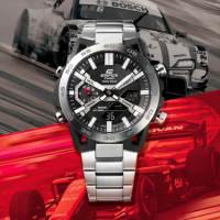 【CASIO 卡西歐】EDIFICE 藍牙 太陽能 碳纖維錶殼 獨特懸吊設計 賽車運動(ECB-2000D-1A)
