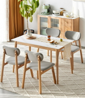 餐桌 北歐實木餐桌 家用小戶型長方形飯桌 客廳餐廳新款巖板餐桌椅組合