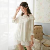 Cotton White Pajama Shorts Sets Sleepwear Sexy Women Comfortable Home Wear Vintage Indoor Clothing Pyjamas for Women