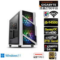 【技嘉平台】i5十四核GeForce RTX 4090 Win11{荷魯斯GR1CDW}電競電腦(i5-14500/Z790/64G/2TB/WIFI)