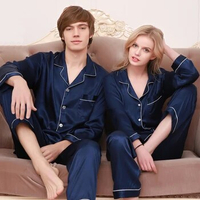 Sexy Silk Lovers Pajama Sets Spring Autumn New Ice Silk Sleepwear Male Female Couple Long-Sleeve Pyjama For Men Women 1107