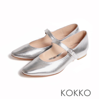 KOKKO甜美秀氣瑪莉珍羊皮舒弧低跟鞋銀色