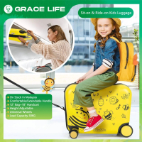 【GraceLife】18Inch Kid Travel Luggage Can Sit And Ride With 12Inch Kids Backpack Kid Luggage Trolley