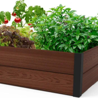 Keter 48" X 48" Inches Wood Look Raised Garden Bed, Durable Outdoor Planter for Vegetables, Flowers, Herbs, and Succulents