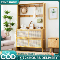 Bamboo Shoe Cabinet With Hooks 70/100 CM Rattan Door Rak Kasut Bertutup Breathable Cabinet Furniture