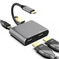 4 in 1 Type C to hdmi Adapter USB C to Dual Hdmi USB3.0 PD Port for Macbook Samsung type c to hdmi cable converter for projector