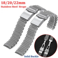 Solid Stainless Steel Shark Mesh Straps for Seiko 20mm 22mm Cool Shark Diving Watch Bands Metal Adjustable Buckle Bracelet Metal