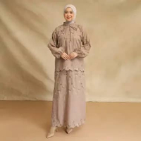 Lozy Hijab - Floure Embroidery Set (One Set Raya Blouse Skirt Bahan Katun Bordir) Latte Blush S9