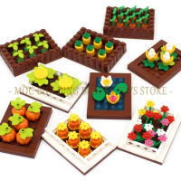 MOC Parts Bricks Flower Nursery Farmland Pineapple Carrot Pattern Building Blocks Small-Scalefarm Model Assembly Particles Toys