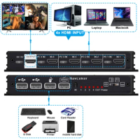 Navceker KVM HDMI-compatible Multiviewer 4K 4 In 1 Out 1080P Quad Screen Multi Viewer HDMI Multi-Viewer Seamless Switch with IR