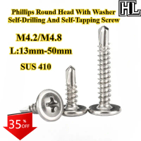 SUS410, Kepala Bulat Phillips, dengan Pencuci, Skru Penggerudian Sendiri dan Mengetuk Sendiri, M4.2