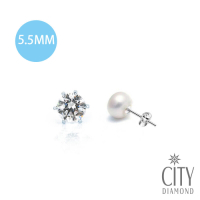 City Diamond引雅【混搭 】『裸星寶貝』6爪K金珍珠不對稱耳環(5.5mm)