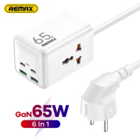 Remax 65W GaN USB Charger Desktop Power Type C PD QC 4.0 PPS Fast Quick Charge for Laptop MacBook Projector iPad Tablet 6 in1