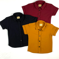 Bronkis Junior Kemeja Anak Laki Usia 1 bulan - 6 Tahun Lengan Pendek Bahan Pique Warna Polos