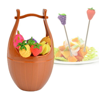 桶裝精緻水果叉組 水果造型甜點叉 蛋糕叉點心叉 廚房餐具叉子湯匙