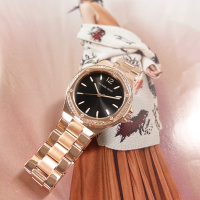 MICHAEL KORS / 優雅迷人 閃耀晶鑽 不鏽鋼手錶-黑x鍍玫瑰金/37mm