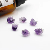 Vintage Purple Crystal Stone Stud Earrings Irregular Natural Amethyst Earrings