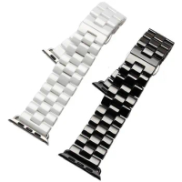Black White Ceramic Strap for Apple Watch Band 44mm 42mm for iWatch Series 4 3 2 1 Butterfly Buckle Ceramic Bracelet