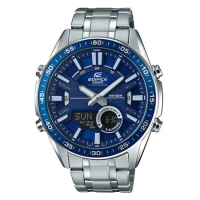 EDIFICE  雙顯男錶 不鏽鋼錶帶 藍色錶面 防水100米 EFV-C100D-2A