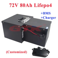 Customized T-type LiFePO4 battery 72V 80Ah lithium battery pack with BMS for 8000W RV Automobile starting power +10A Charger